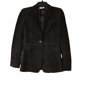 ⭐Size 4 F36 Women Suede Leather Blazer Jacket Coat Akris Punto Smokey Black